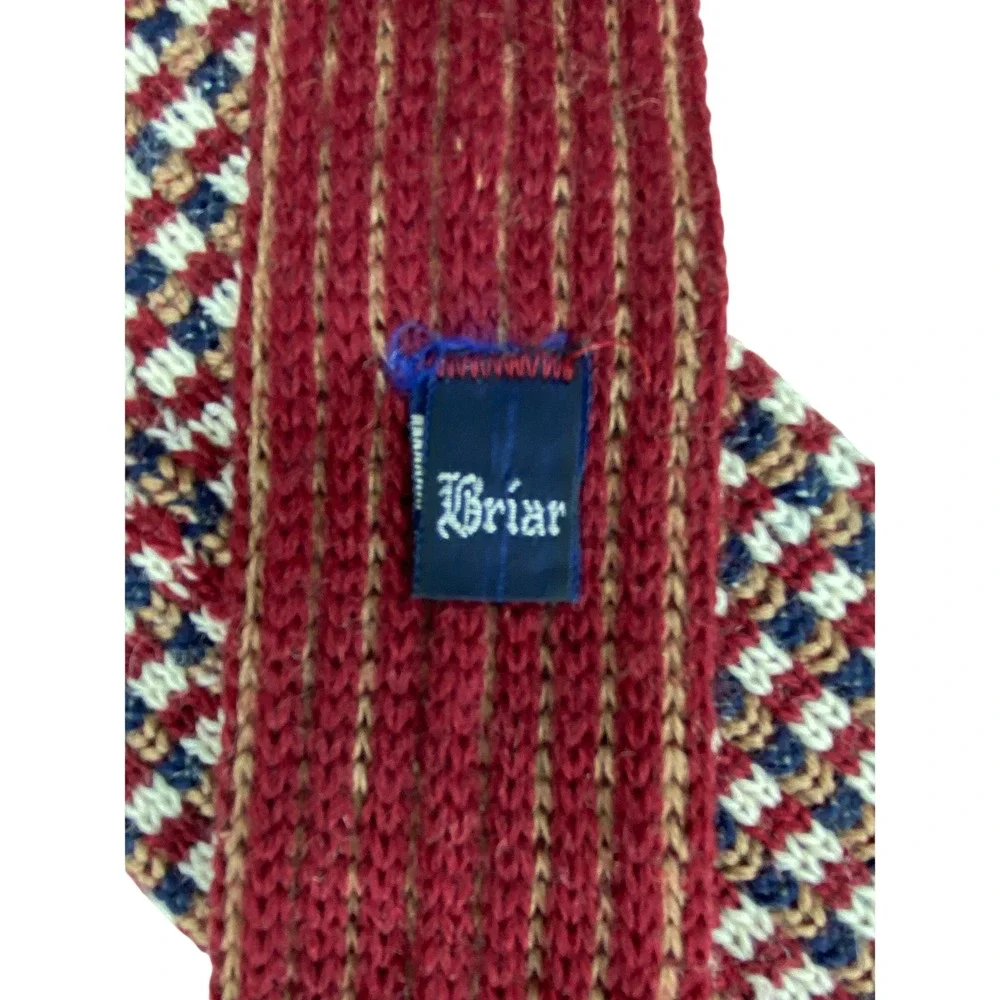 VTG Briar Pride of England Wool Knit Tie Mens Red Blue Grid Square End 52x3.5